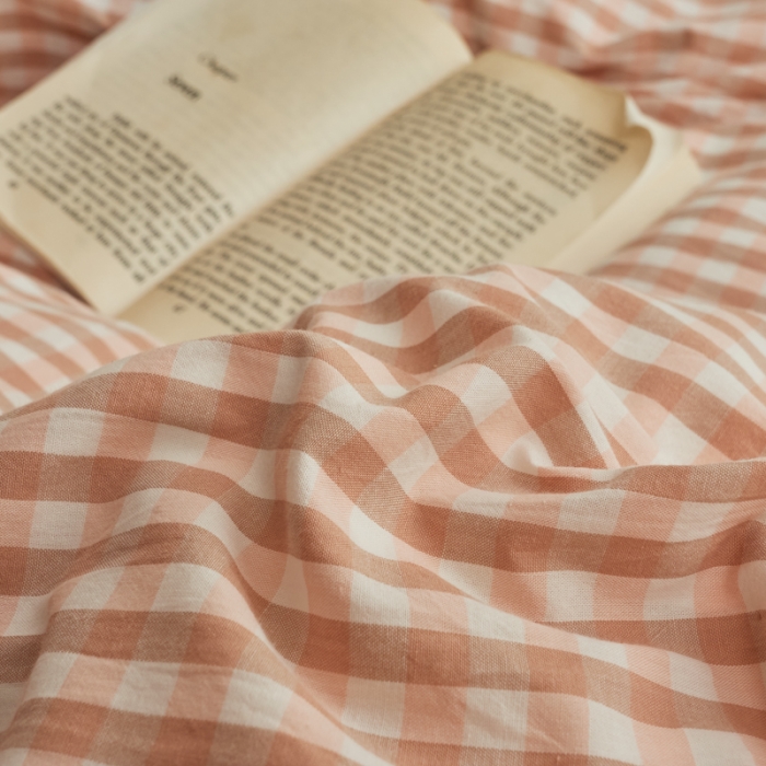 91家纺网 家纺一手货源 找家纺 ab家纺 2022新款全棉水洗棉四件套纯棉格子 蜜粉格