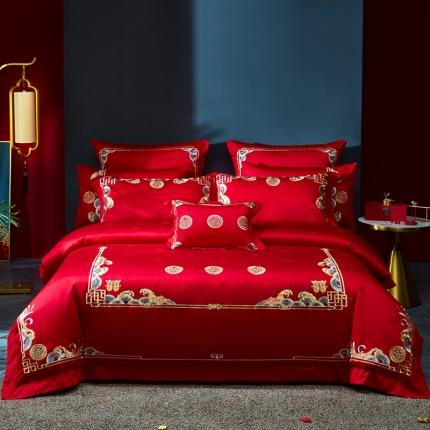 91家纺网 家纺一手货源 找家纺 （总) 高大尚 2021新款提花婚庆多件套-永结连理