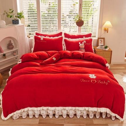 91家纺网 家纺一手货源 找家纺 （总）宜凡家纺 2021新款牛奶绒绣花熊床单四件套