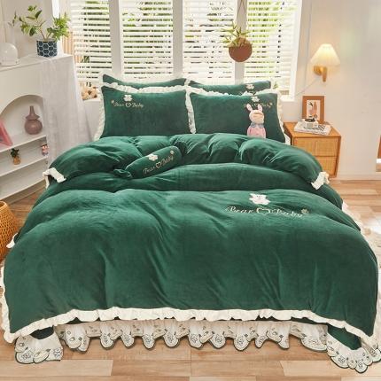 91家纺网 家纺一手货源 找家纺 （总）宜凡家纺 2021新款牛奶绒绣花熊床单四件套