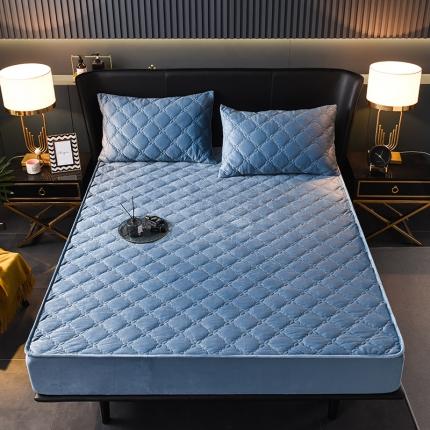 床笠人家 2023新款水晶绒夹棉床笠 宝蓝