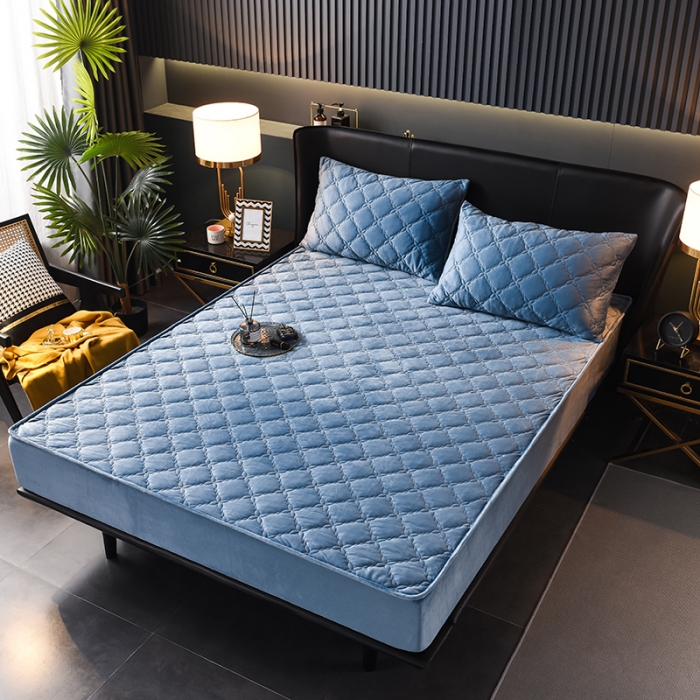 91家纺网 家纺一手货源 找家纺 床笠人家 2023新款水晶绒夹棉床笠 宝蓝