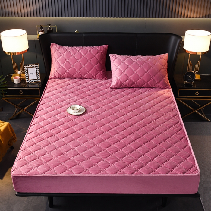 91家纺网 家纺一手货源 找家纺 床笠人家 2023新款水晶绒夹棉床笠 豆沙