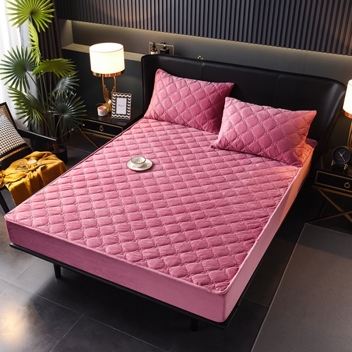 91家纺网 家纺一手货源 找家纺 床笠人家 2023新款水晶绒夹棉床笠 豆沙