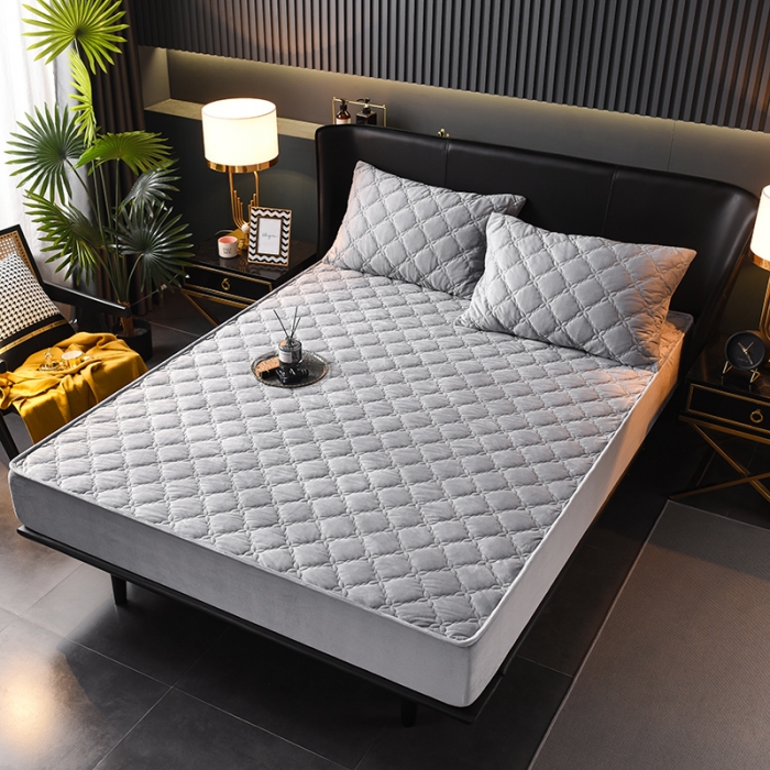 91家纺网 家纺一手货源 找家纺 床笠人家 2023新款水晶绒夹棉床笠 浅灰