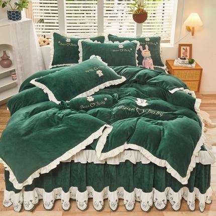 91家纺网 家纺一手货源 找家纺 （总）宜凡家纺 2021新款牛奶绒绣花熊床裙四件套