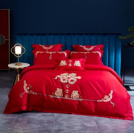 91家纺网 家纺一手货源 找家纺 （总）高大尚 2021新款40S全工艺喷气纯棉中式婚嫁四件套