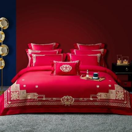 91家纺网 家纺一手货源 找家纺 （总）高大尚 2021新款40S全工艺喷气纯棉中式婚嫁四件套