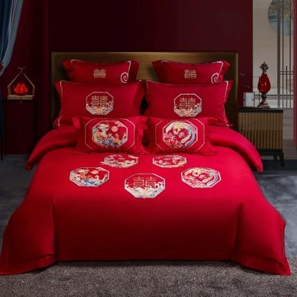 91家纺网 家纺一手货源 找家纺 （总）高大尚 2021新款40S全工艺喷气纯棉中式婚嫁四件套