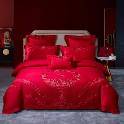 91家纺网 家纺一手货源 找家纺 高大尚 新款40S全工艺喷气纯棉中式婚嫁四件套天使之恋-红