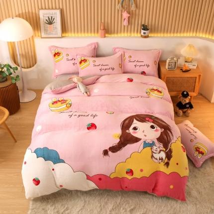 91家纺网 家纺一手货源 找家纺 （总）凡客家居 2022秋冬新品加厚大版印花法莱绒四件套学生宿舍三件套