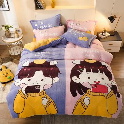 91家纺网 家纺一手货源 找家纺 （总）凡客家居 2022秋冬新品加厚大版印花法莱绒四件套学生宿舍三件套