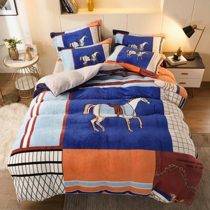 91家纺网 家纺一手货源 找家纺 （总）凡客家居 2022秋冬新品加厚大版印花法莱绒四件套学生宿舍三件套