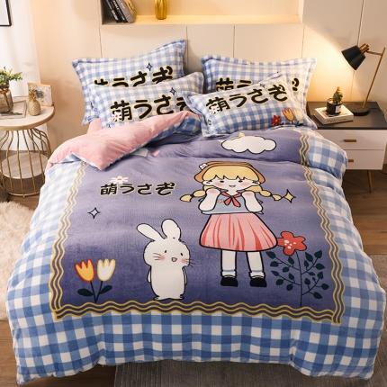 91家纺网 家纺一手货源 找家纺 （总）凡客家居 2022秋冬新品加厚大版印花法莱绒四件套学生宿舍三件套