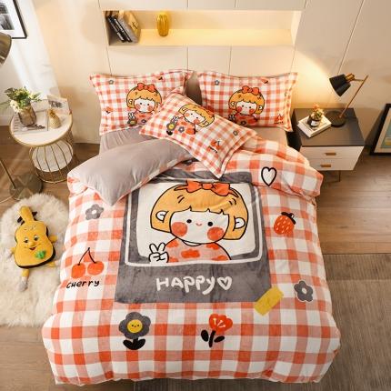 91家纺网 家纺一手货源 找家纺 凡客家居 2022秋冬新品加厚大版印花法莱绒四件套 小女孩