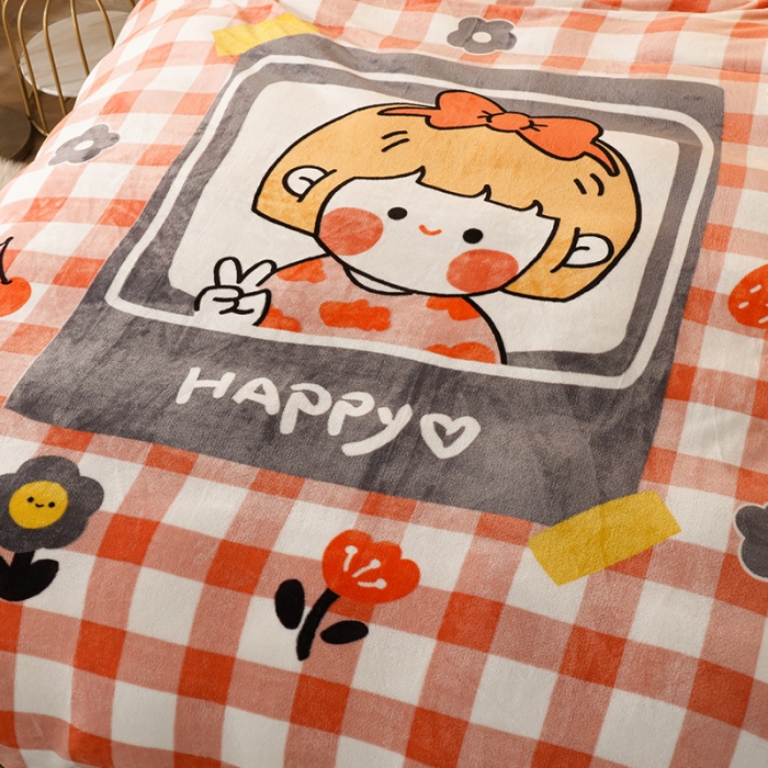 91家纺网 家纺一手货源 找家纺 凡客家居 2022秋冬新品加厚大版印花法莱绒四件套 小女孩