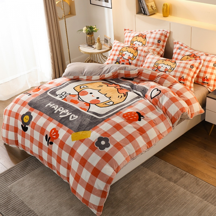 91家纺网 家纺一手货源 找家纺 凡客家居 2022秋冬新品加厚大版印花法莱绒四件套 小女孩