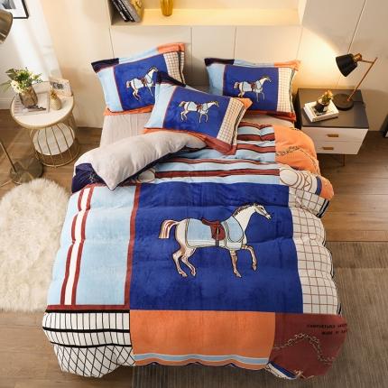 凡客家居 2022秋冬新品加厚大版印花法莱绒四件套 英伦