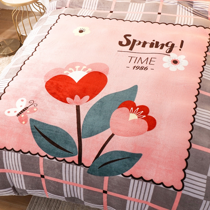 91家纺网 家纺一手货源 找家纺 凡客家居 2022秋冬新品加厚大版印花法莱绒四件套 一枝独秀