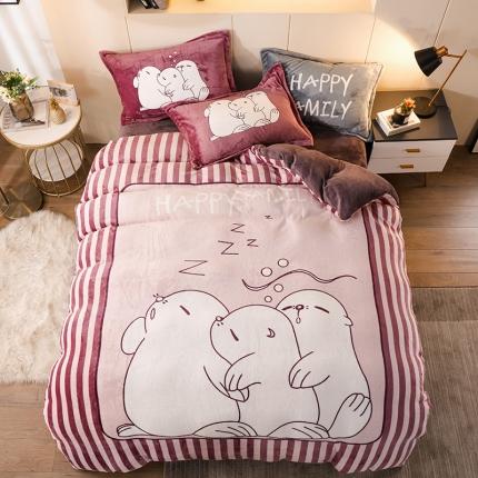 91家纺网 家纺一手货源 找家纺 凡客家居 2022秋冬新品加厚大版印花法莱绒四件套 萌宠