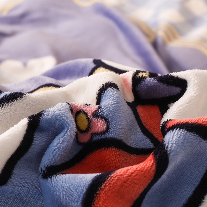 91家纺网 家纺一手货源 找家纺 凡客家居 2022秋冬新品加厚大版印花法莱绒四件套 美好时光