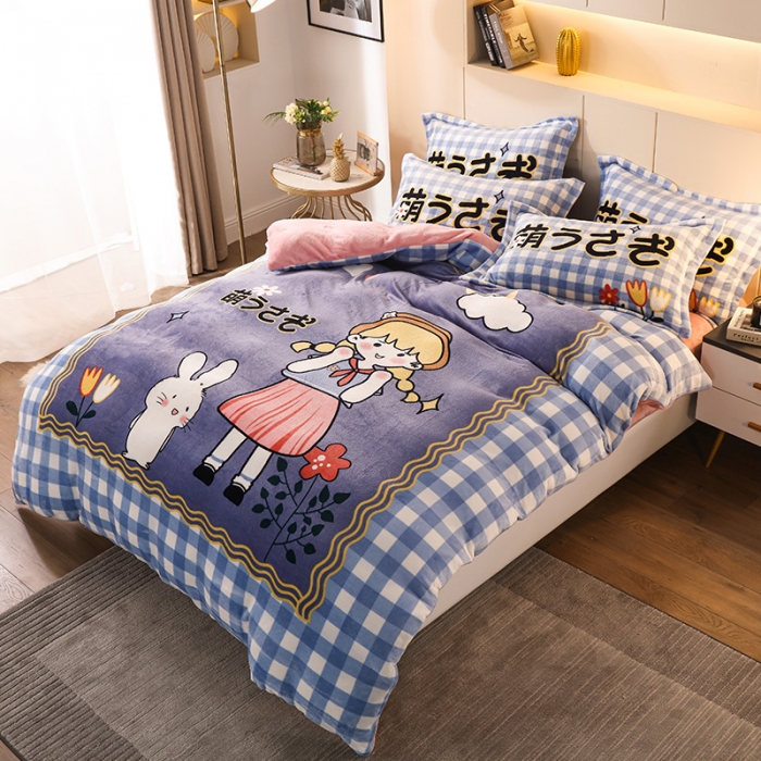 91家纺网 家纺一手货源 找家纺 凡客家居 2022秋冬新品加厚大版印花法莱绒四件套 美好时光