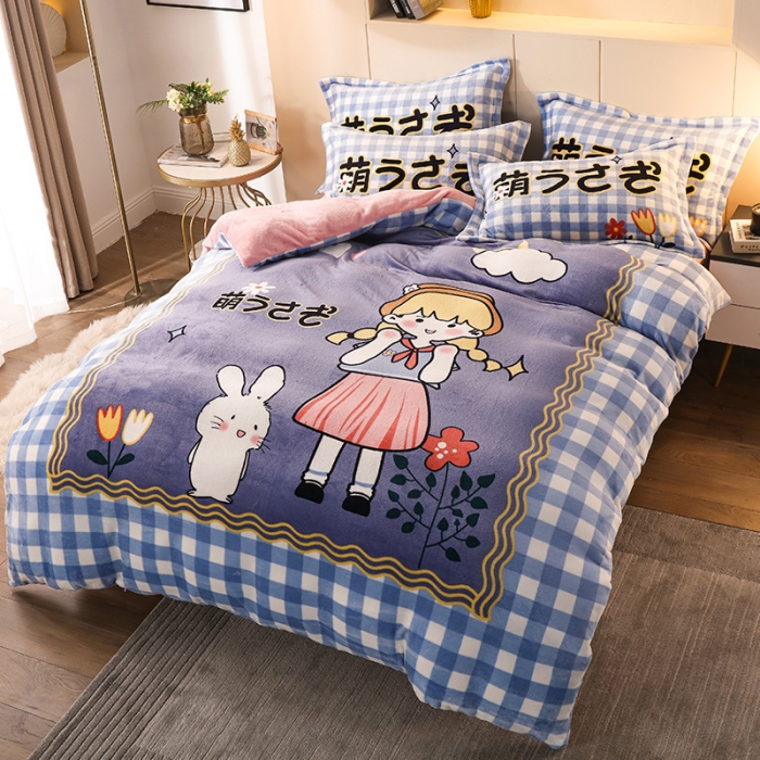 91家纺网 家纺一手货源 找家纺 凡客家居 2022秋冬新品加厚大版印花法莱绒四件套 美好时光