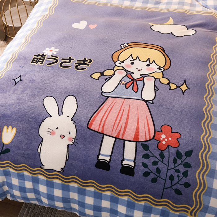 91家纺网 家纺一手货源 找家纺 凡客家居 2022秋冬新品加厚大版印花法莱绒四件套 美好时光