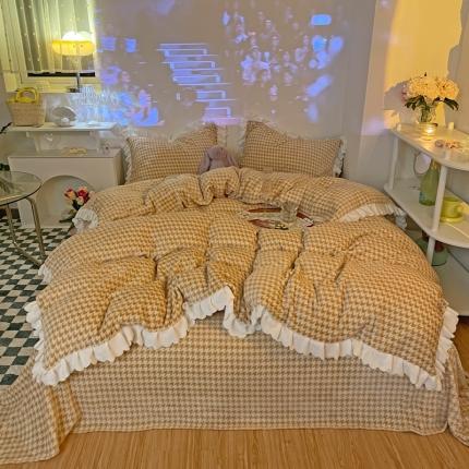 91家纺网 家纺一手货源 找家纺 千朵2021新款韩版法莱绒加厚牛奶绒四件套 米驼咖