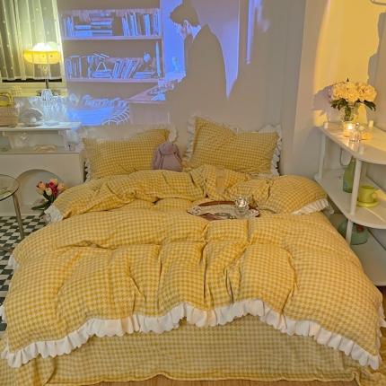 91家纺网 家纺一手货源 找家纺 千朵2021新款韩版法莱绒加厚牛奶绒四件套 秋月黄