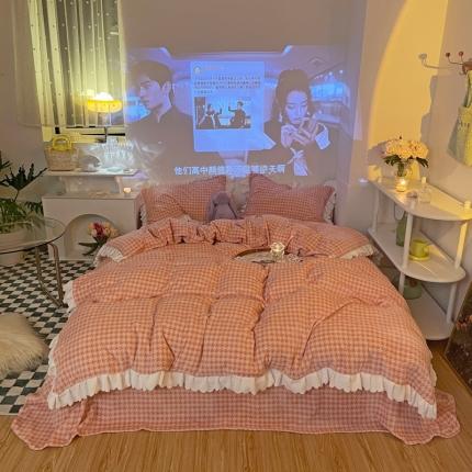 千朵2021新款韩版法莱绒加厚牛奶绒四件套 樱花粉