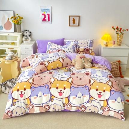 优彩  2021新款200克高克重印花牛奶绒四件套 动物头