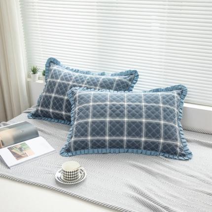 91家纺网 家纺一手货源 找家纺 （总）杜先生2021新款水洗棉花边绗缝夹棉枕套48*74一对