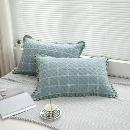 91家纺网 家纺一手货源 找家纺 （总）杜先生2021新款水洗棉花边绗缝夹棉枕套48*74一对