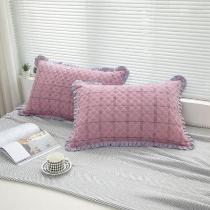 91家纺网 家纺一手货源 找家纺 （总）杜先生2021新款水洗棉花边绗缝夹棉枕套48*74一对