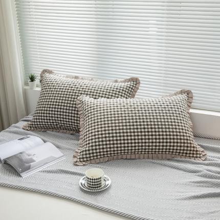 91家纺网 家纺一手货源 找家纺 （总）杜先生2021新款水洗棉花边绗缝夹棉枕套48*74一对