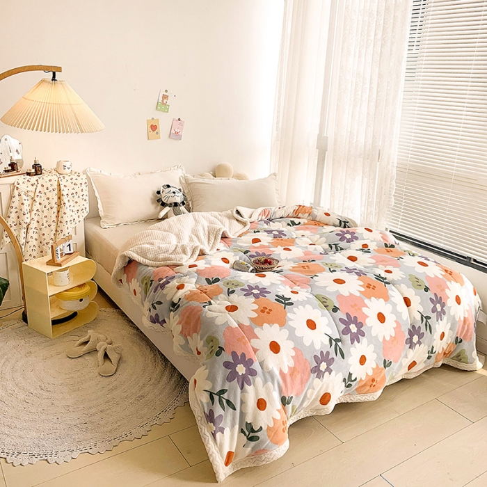 91家纺网 家纺一手货源 找家纺 慕尚家纺2022新款牛奶绒贝贝绒三层加厚毛毯加厚毯-花海