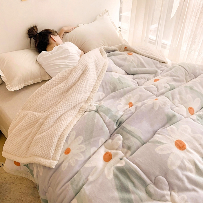 91家纺网 家纺一手货源 找家纺 慕尚家纺2022新款牛奶绒贝贝绒三层加厚毛毯加厚毯-蓝菊