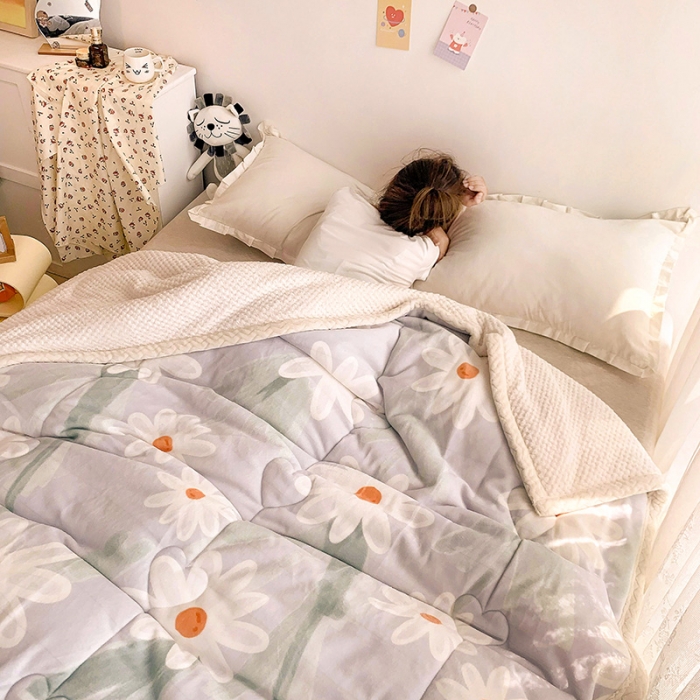 91家纺网 家纺一手货源 找家纺 慕尚家纺2022新款牛奶绒贝贝绒三层加厚毛毯加厚毯-蓝菊