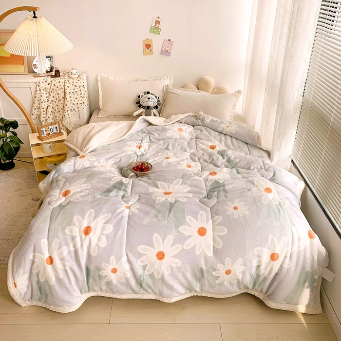 91家纺网 家纺一手货源 找家纺 慕尚家纺2022新款牛奶绒贝贝绒三层加厚毛毯加厚毯-蓝菊