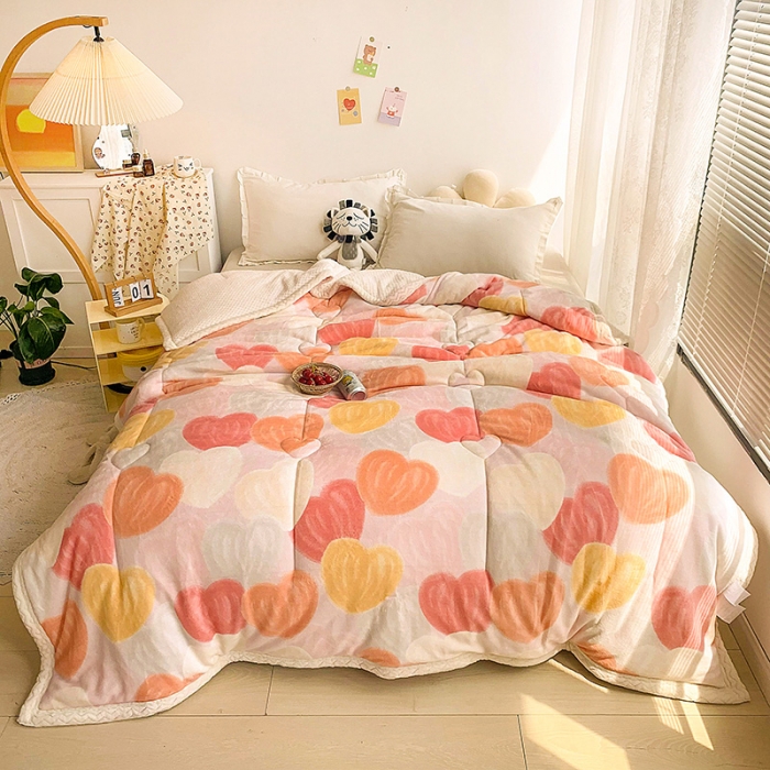 91家纺网 家纺一手货源 找家纺 慕尚家纺2022新款牛奶绒贝贝绒三层加厚毛毯加厚毯-桃桃