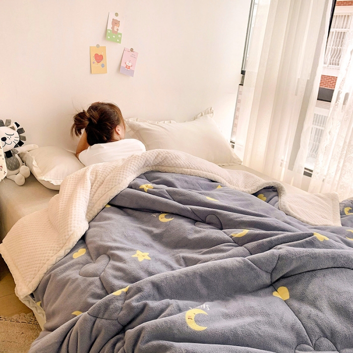 91家纺网 家纺一手货源 找家纺 慕尚家纺2022新款牛奶绒贝贝绒三层加厚毛毯加厚毯-星月