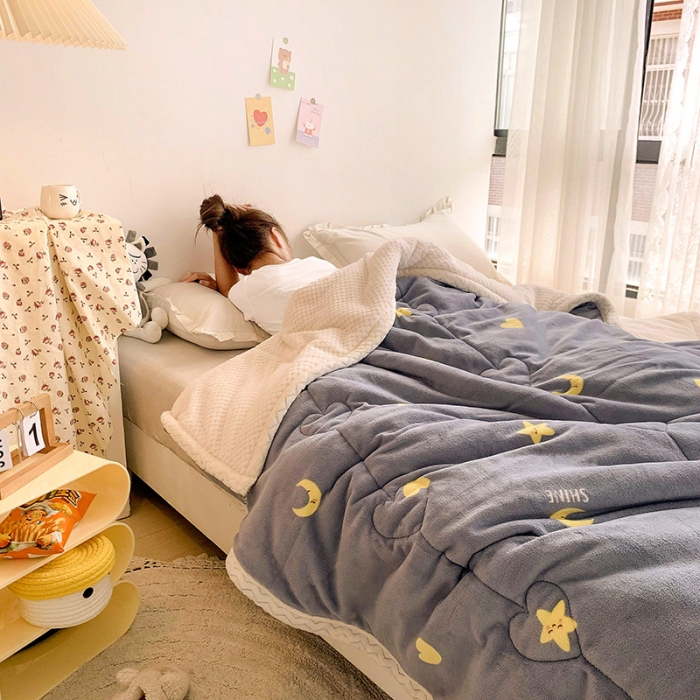 91家纺网 家纺一手货源 找家纺 慕尚家纺2022新款牛奶绒贝贝绒三层加厚毛毯加厚毯-星月