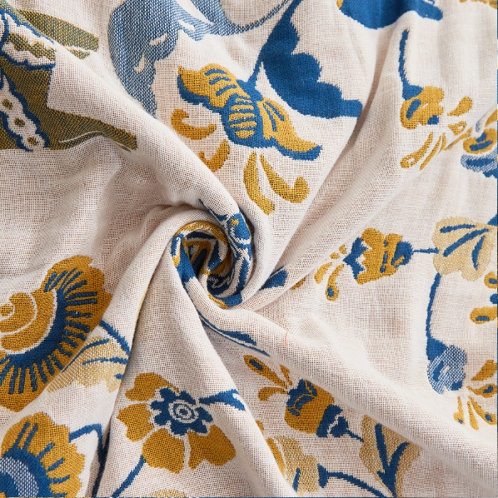 91家纺网 家纺一手货源 找家纺 朴尔2021年新款全棉多彩四层纱布枕巾 花园马-驼