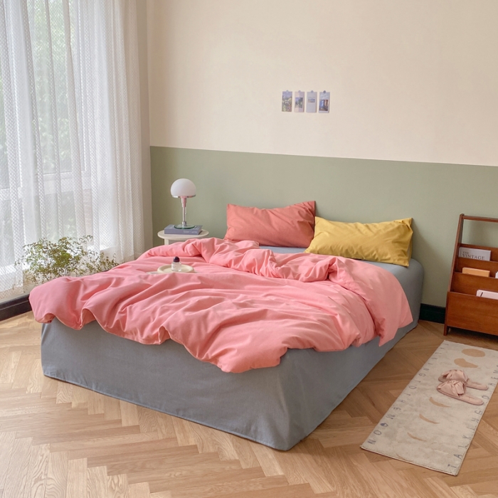 91家纺网 家纺一手货源 找家纺 怡家居 2021新款全棉磨毛混搭四件套 粉