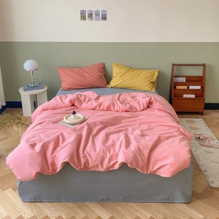 怡家居 2021新款全棉磨毛混搭四件套 粉