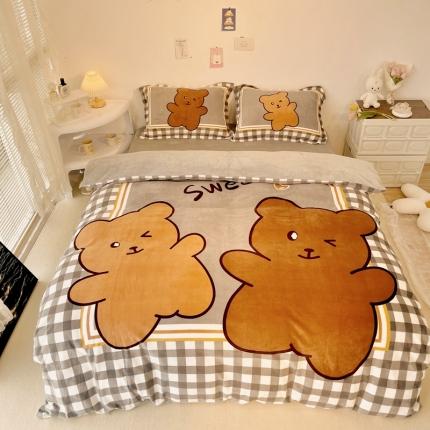 91家纺网 家纺一手货源 找家纺 慕尚 2022新款北欧牛奶绒大版四件套实拍图暖光 好朋友