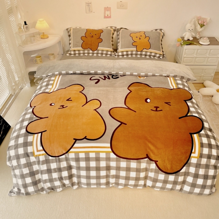 91家纺网 家纺一手货源 找家纺 慕尚 2022新款北欧牛奶绒大版四件套实拍图暖光 好朋友