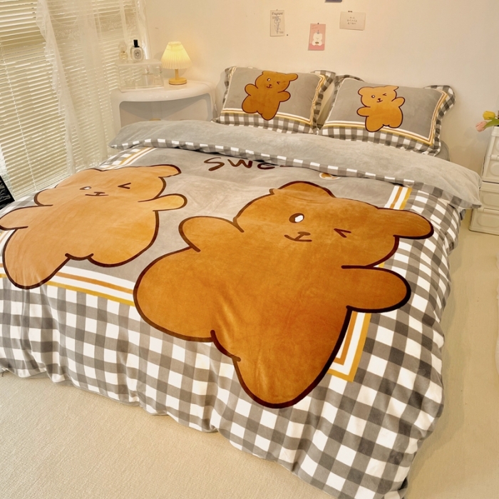 91家纺网 家纺一手货源 找家纺 慕尚 2022新款北欧牛奶绒大版四件套实拍图暖光 好朋友