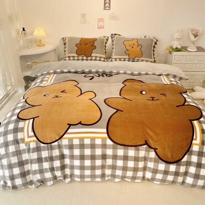 91家纺网 家纺一手货源 找家纺 慕尚 2022新款北欧牛奶绒大版四件套实拍图暖光 好朋友